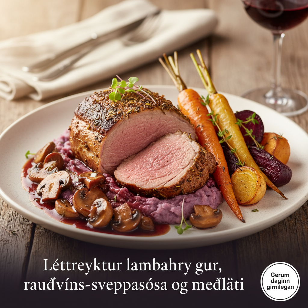 Léttreyktur lambahryggur, rauðvíns-sveppasósa og meðlæti | Gerum daginn ...